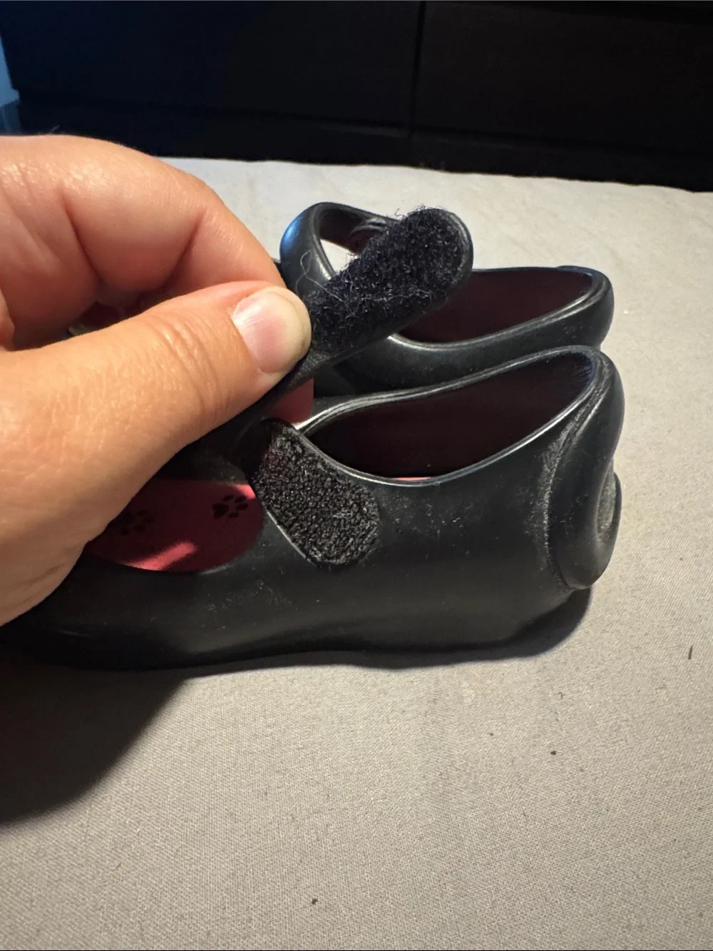 Mini Melissa Black Cat Mary Jane Shoes with Green Eyes and Pink Insole
